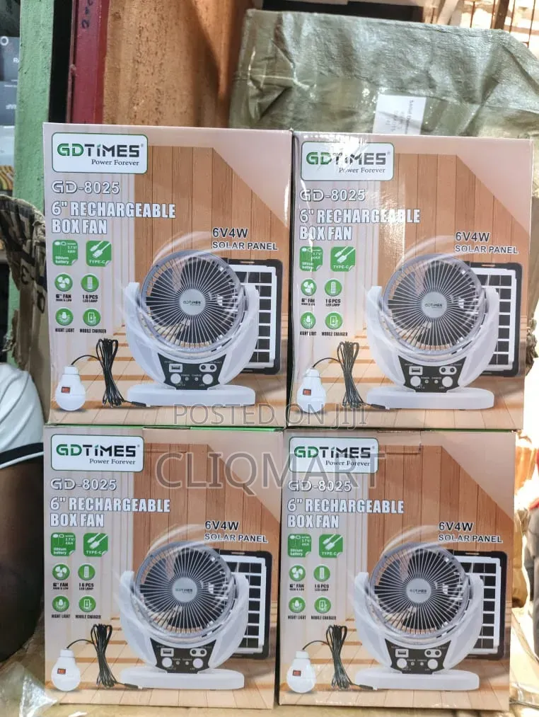 6" Rechargeable Fan With Solar Panel LED Light