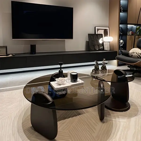 Classy Tempered Glass Top Center Table With Matching Stool