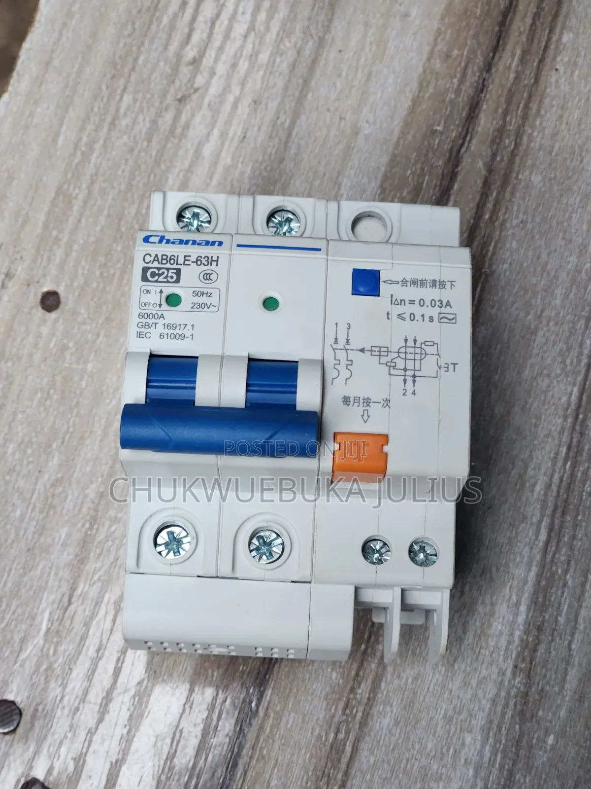 Chanan CAB6LE-63H C25 2-Pole RCBO/RCD Circuit Breaker 25A, 30mA, 230V