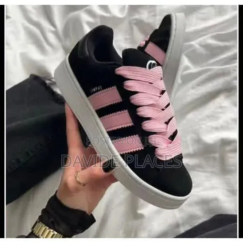 Adidas ThreeStrip Unisex Sneakers Black With Pink Strip and White Sole