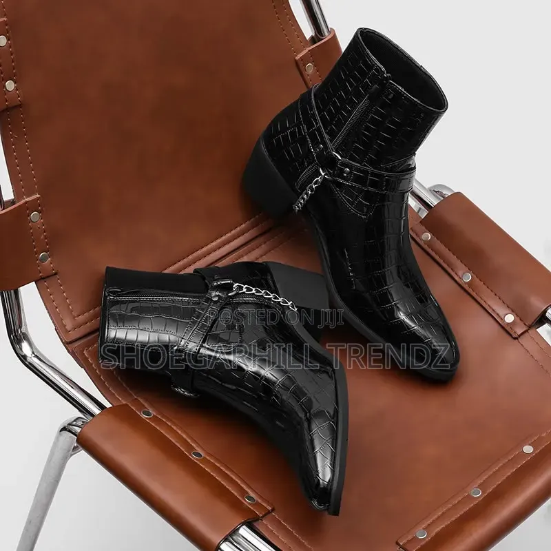 Men Shoe Croc Skin Heeled Ankle Boot