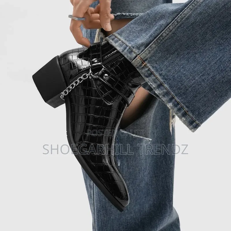 Men Shoe Croc Skin Heeled Ankle Boot