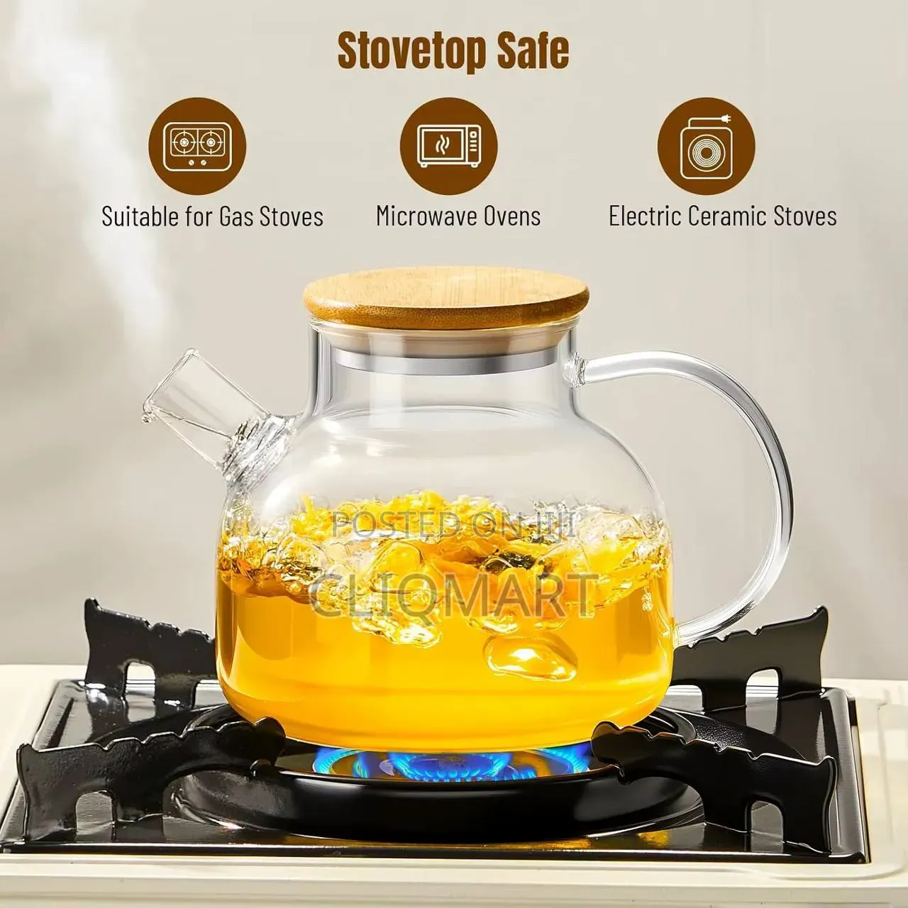 Glass Teapot Set With 6 Cups Stand - Heat Resistant Borosilicate Set