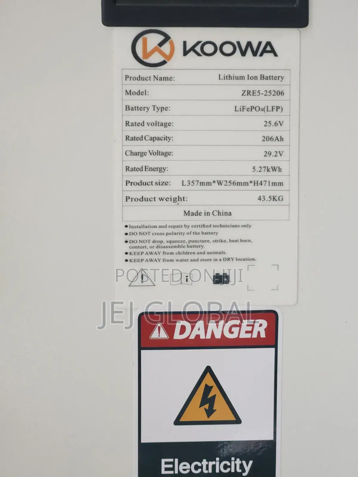 KOOWA 5.27kWh 25.6V 206Ah LiFePO4 Lithium-Ion Battery – ZRE5-25206