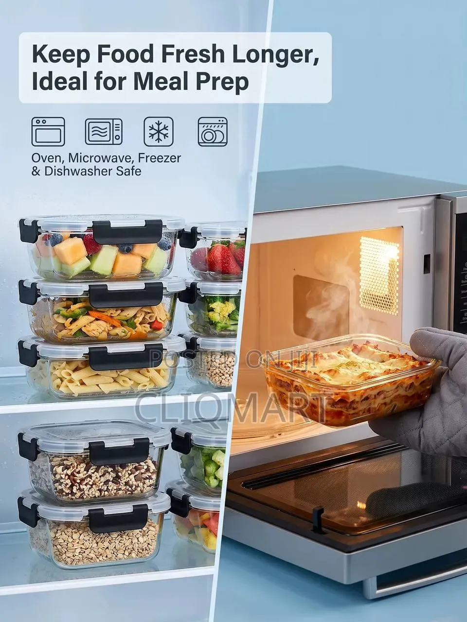 Glass Food Containers - Set of 12 Airtight Oven Microwave Safe
