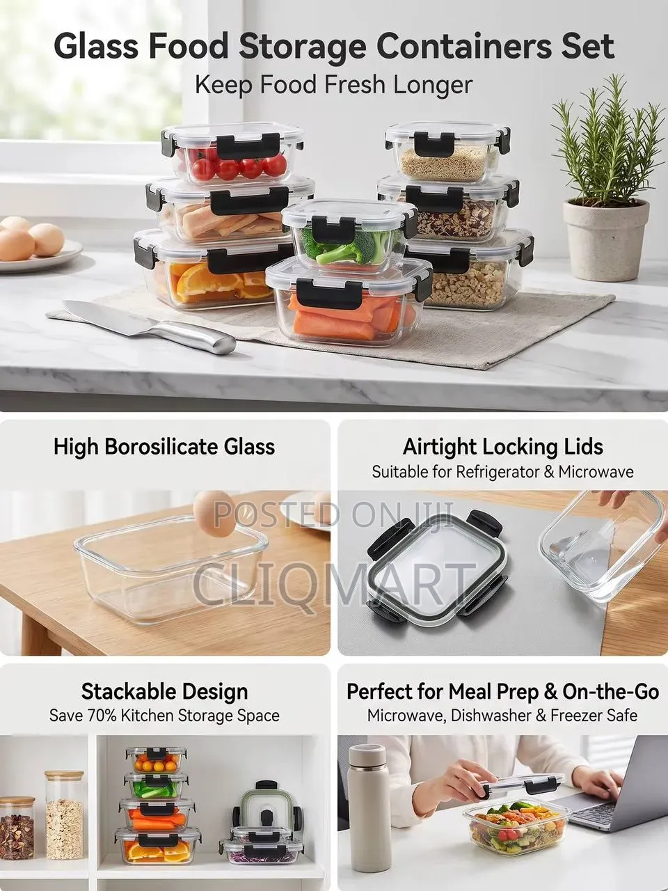 Glass Food Containers - Set of 12 Airtight Oven Microwave Safe