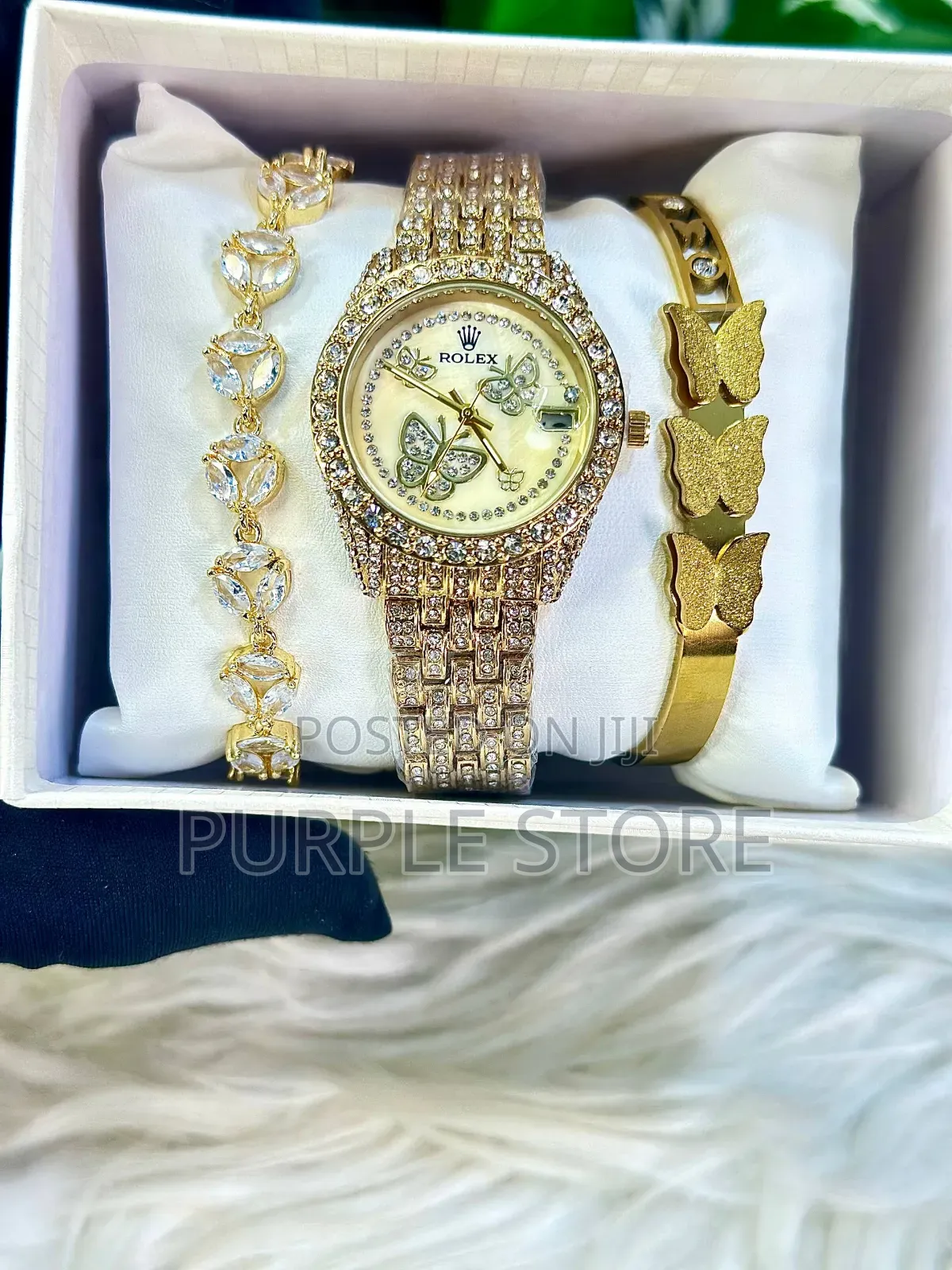 Rolex Ladies Iced Watch and 2 Bracelets Set