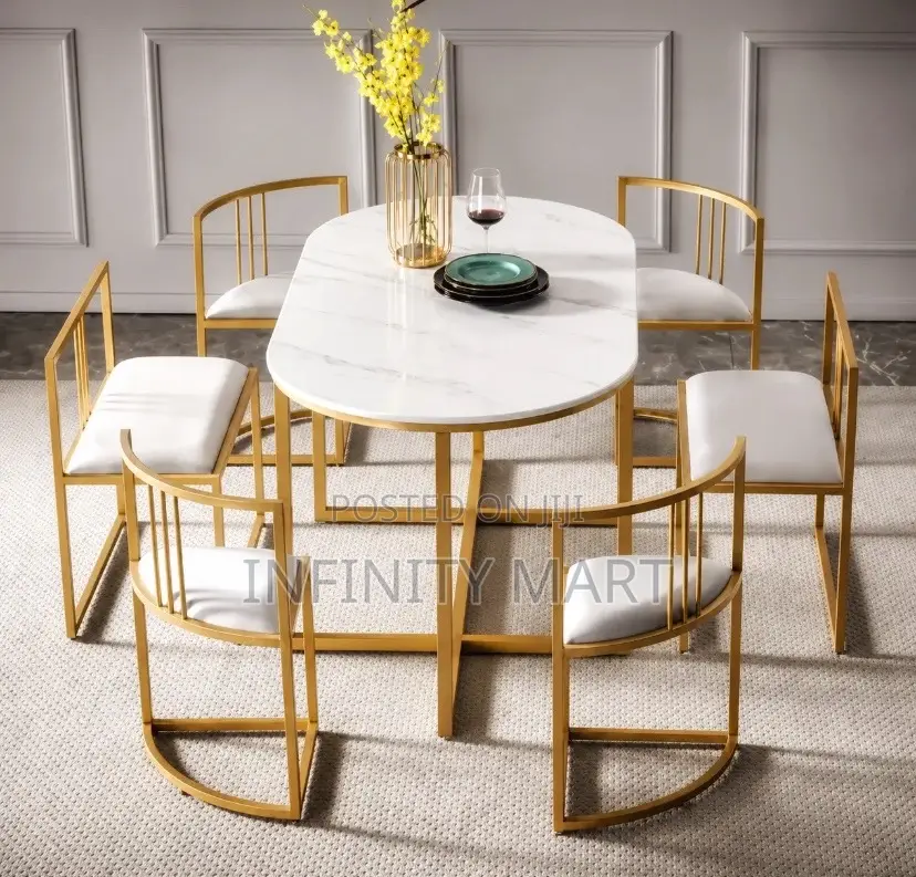 Plush 6 Six Seater Marble Dining Set