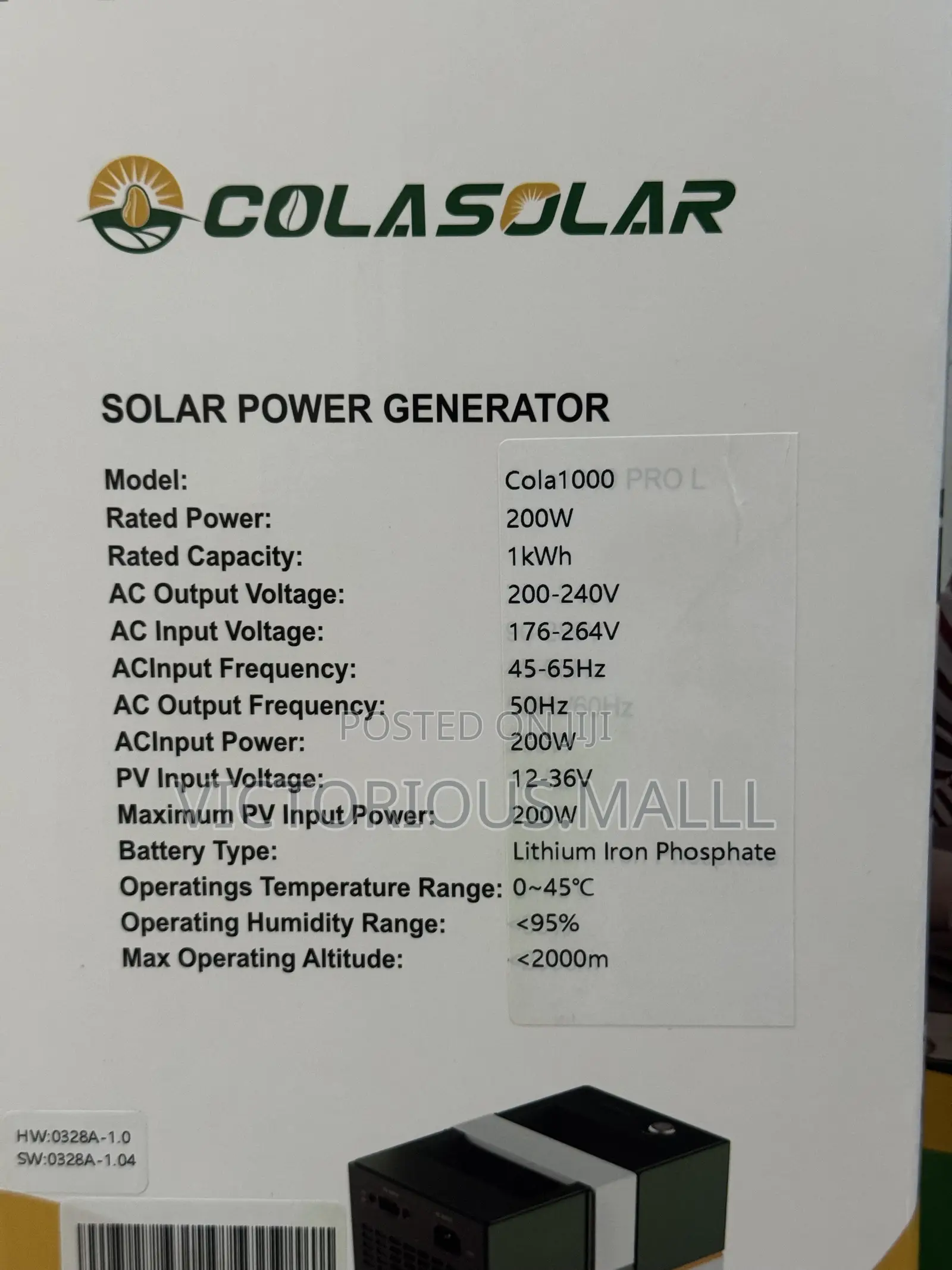 COLASOLAR Cola 1000 Pro L Neo 1kWh Solar Generator 300W