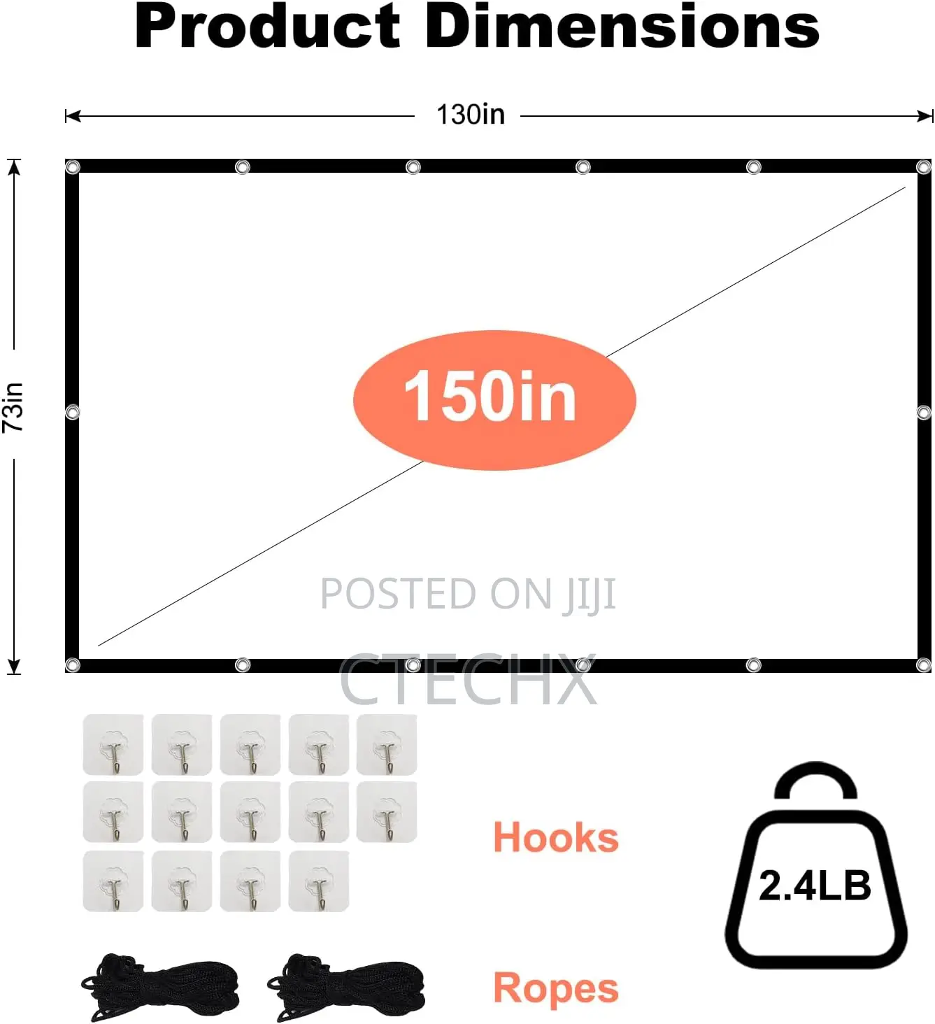 150 Inch Projector Screen Indoor Outdoor Washable Anti-Crease 16:9