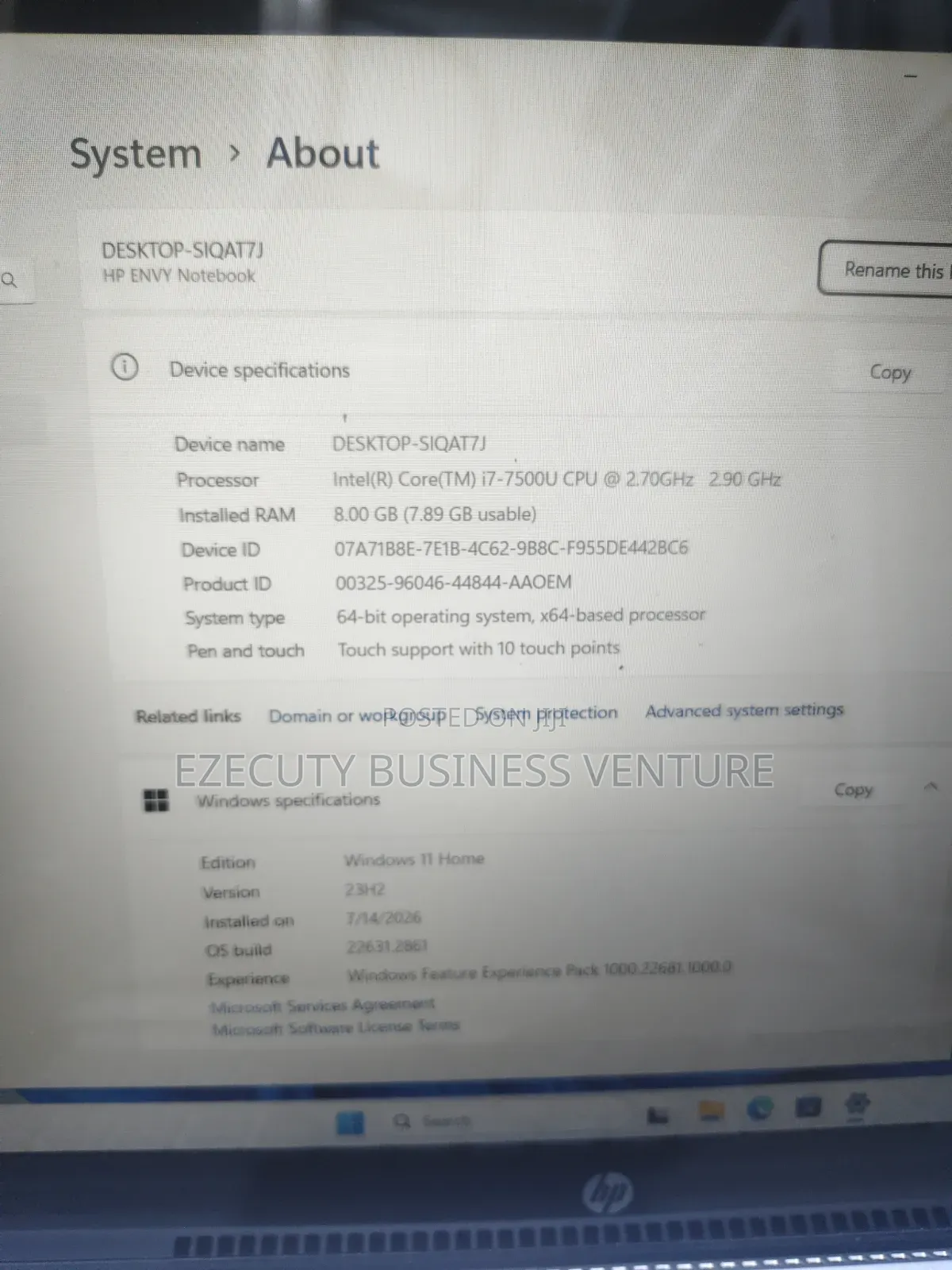 Laptop HP Envy 15t 8GB Intel Core i7 SSD 256GB