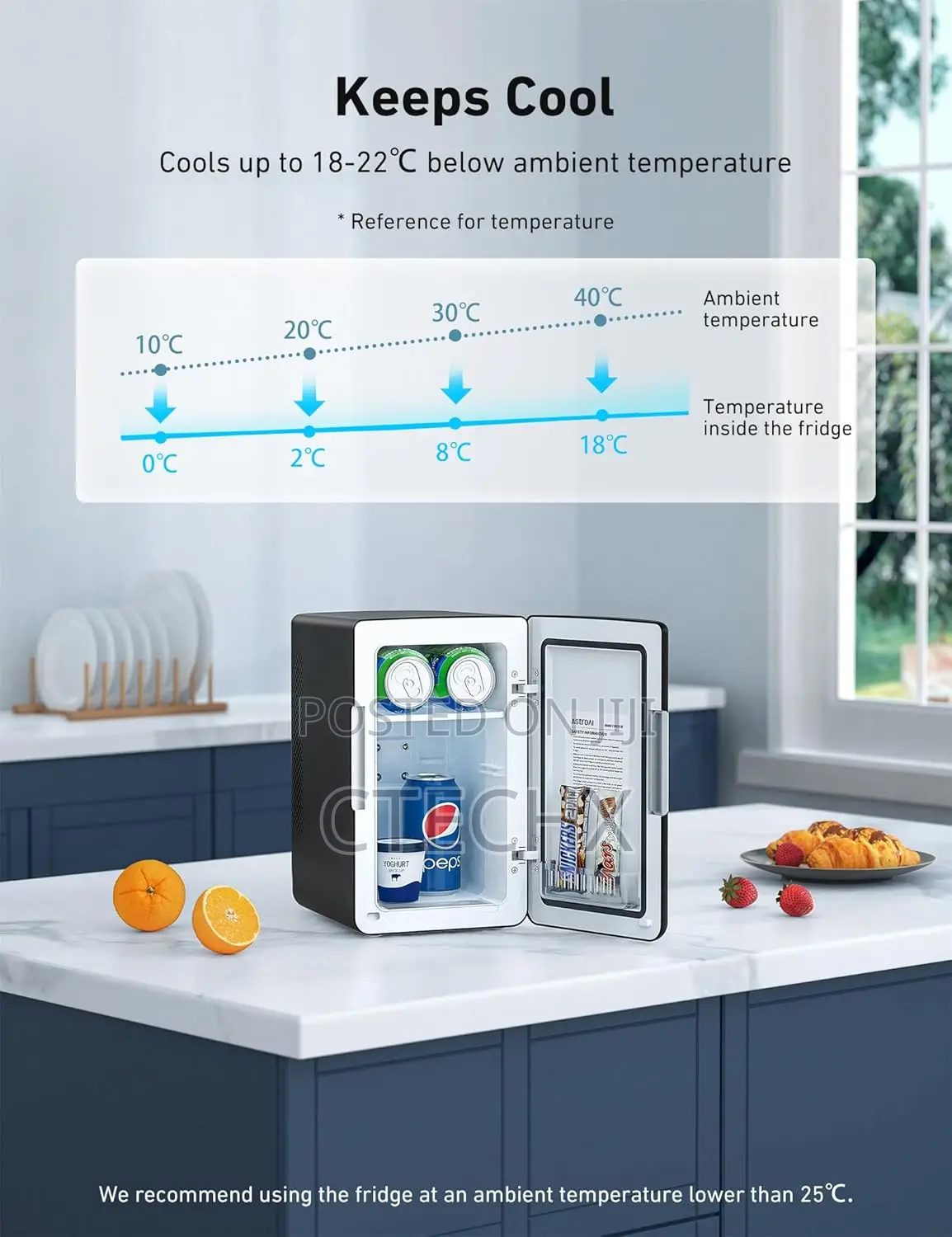 AstroAI Mini Fridge 6L Cooler and Warmer . AC/DC Power - Deep Black