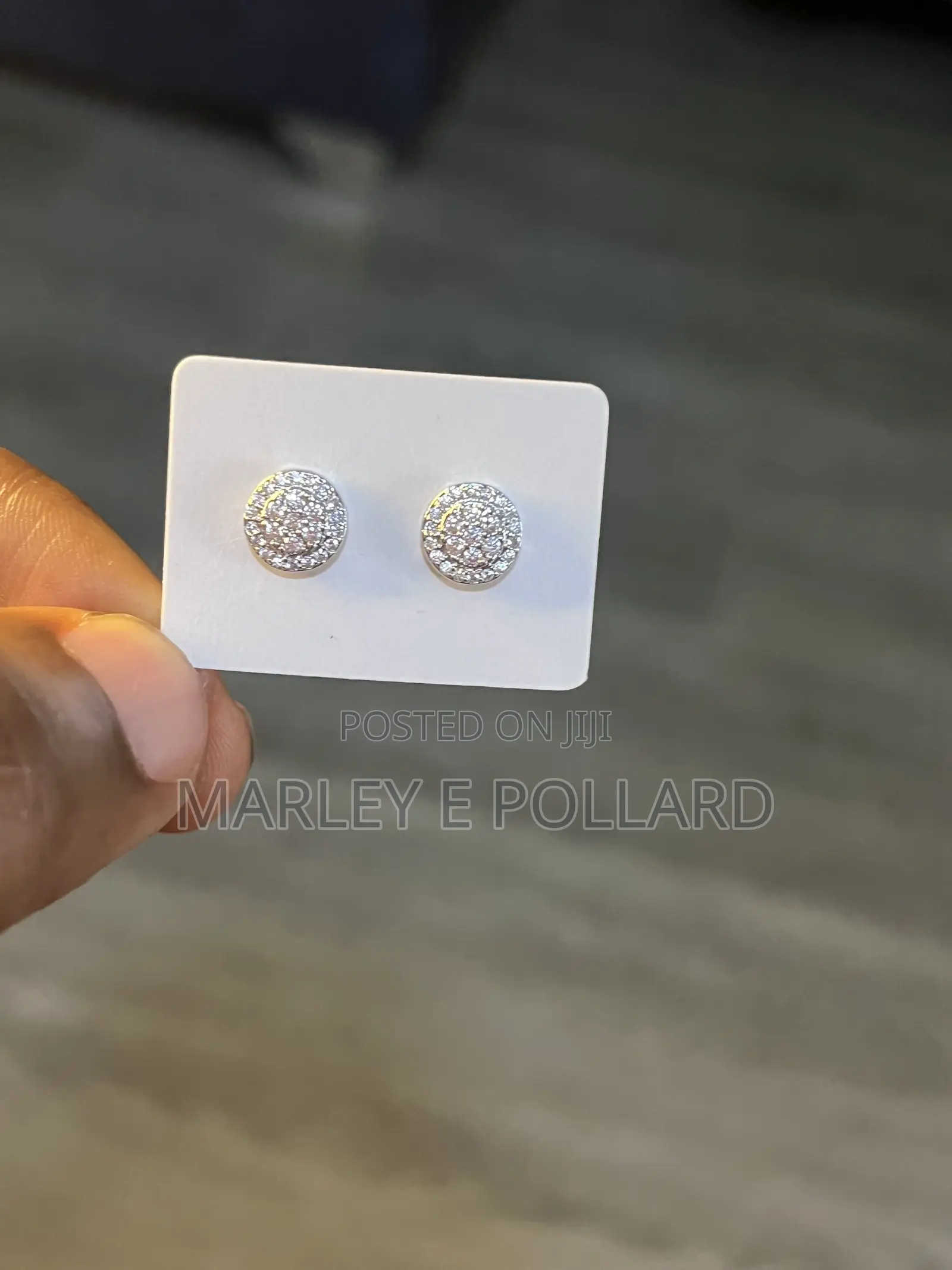 Round Synthetic Diamond Cluster Stud Earrings.