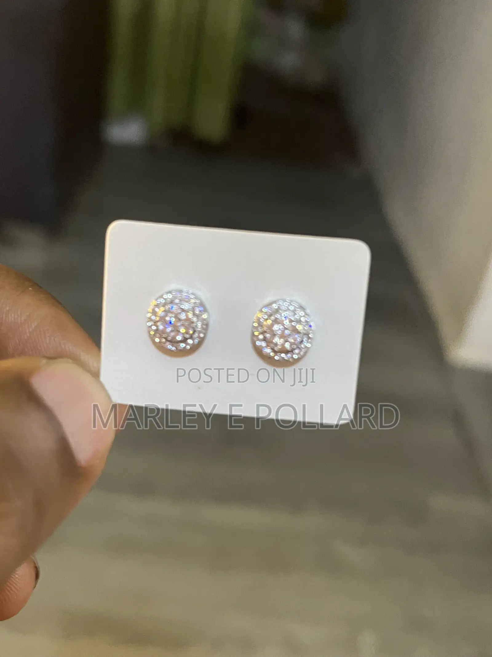 Round Synthetic Diamond Cluster Stud Earrings.