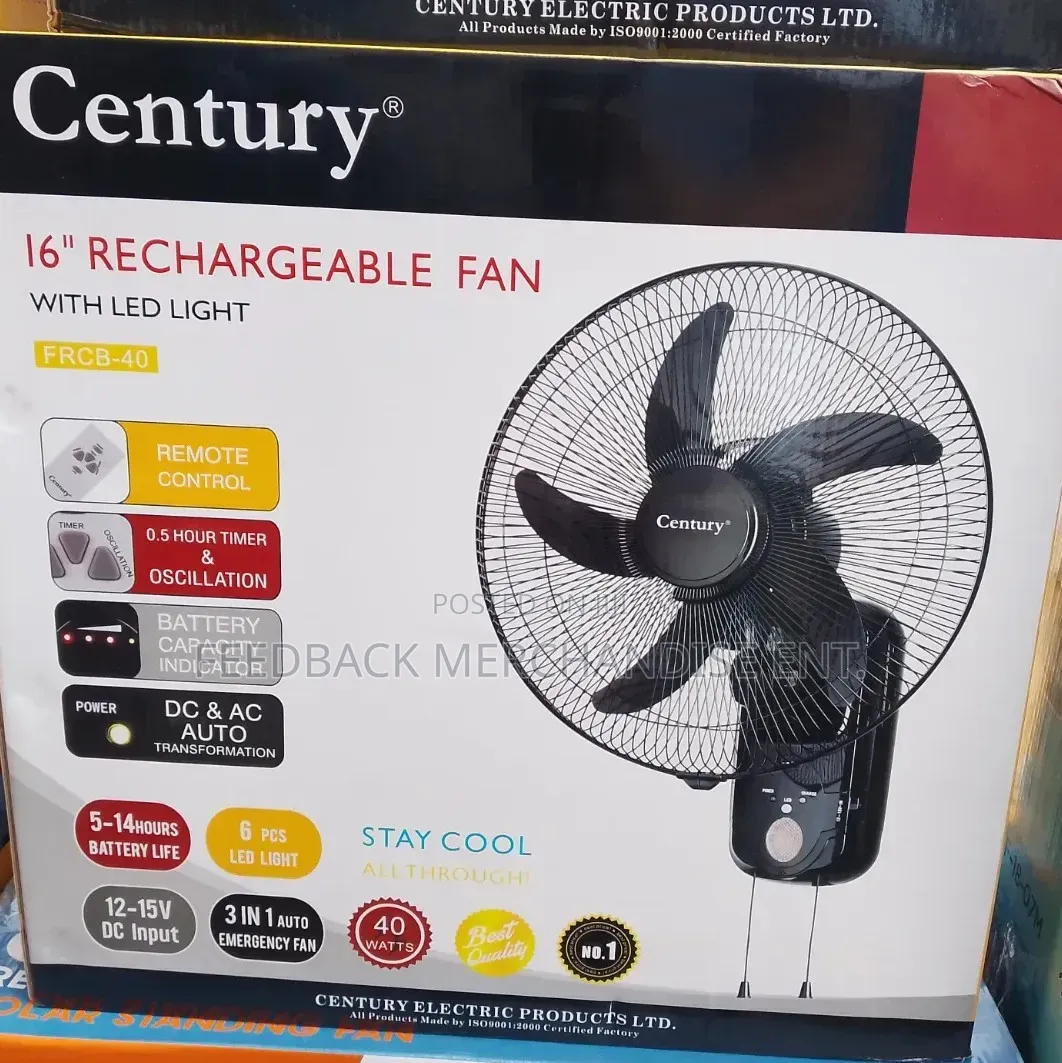 Century Rechargeable Wall Fan "16" Inches