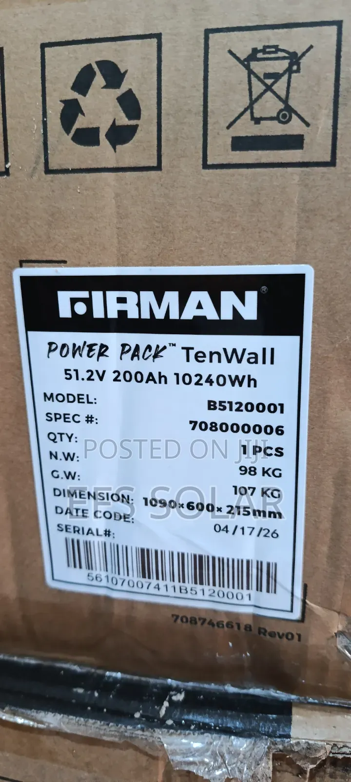 FIRMAN 10.24kWh 51.2V 200Ah Lithium Battery