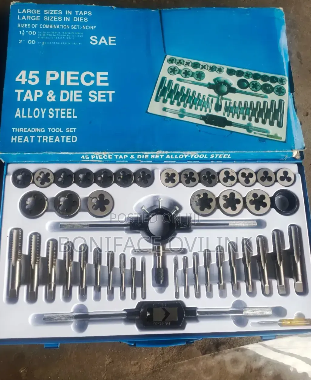 45 PCS Tap and Die SAE/Inch (UNC/UNF) Large Size 1⁄4"-1" Metal Case