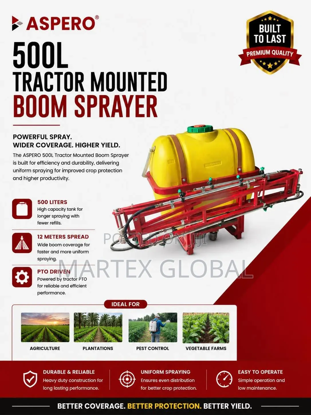 500 Liters Tractor Mounted Boom Sprayer