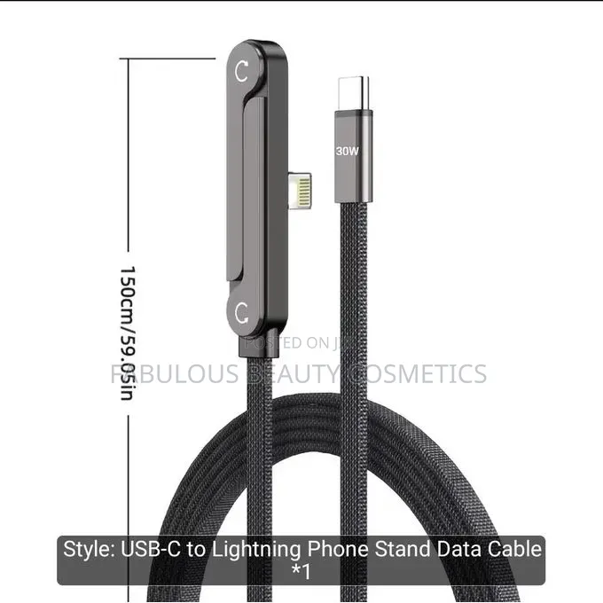2in1 240W Fast Charging Cable 5 FT With Phone Stand