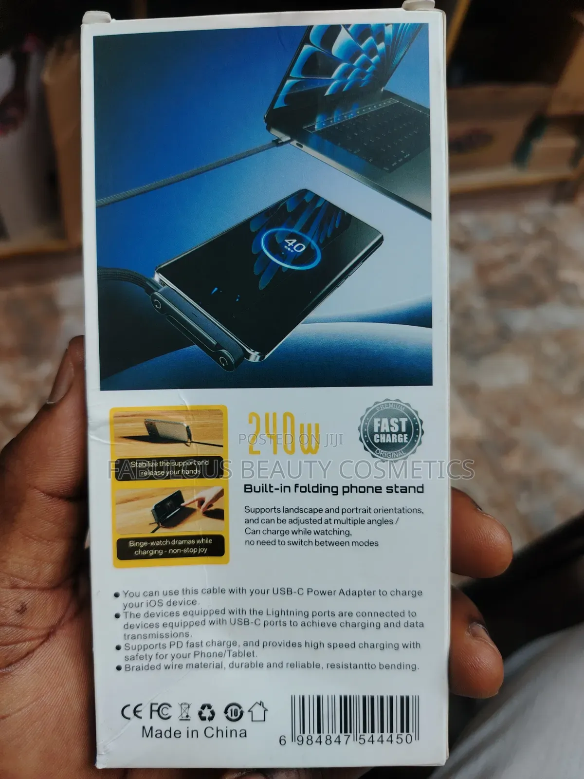 2in1 240W Fast Charging Cable 5 FT With Phone Stand