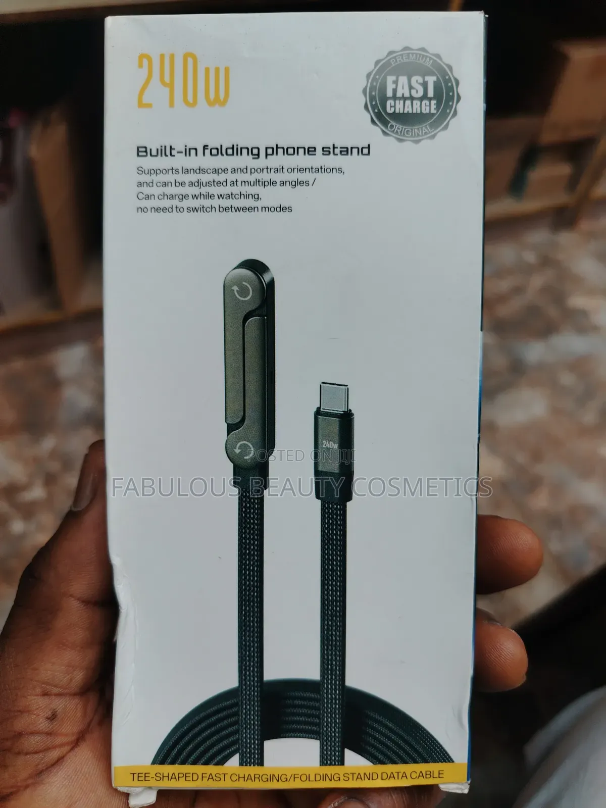 2in1 240W Fast Charging Cable 5 FT With Phone Stand