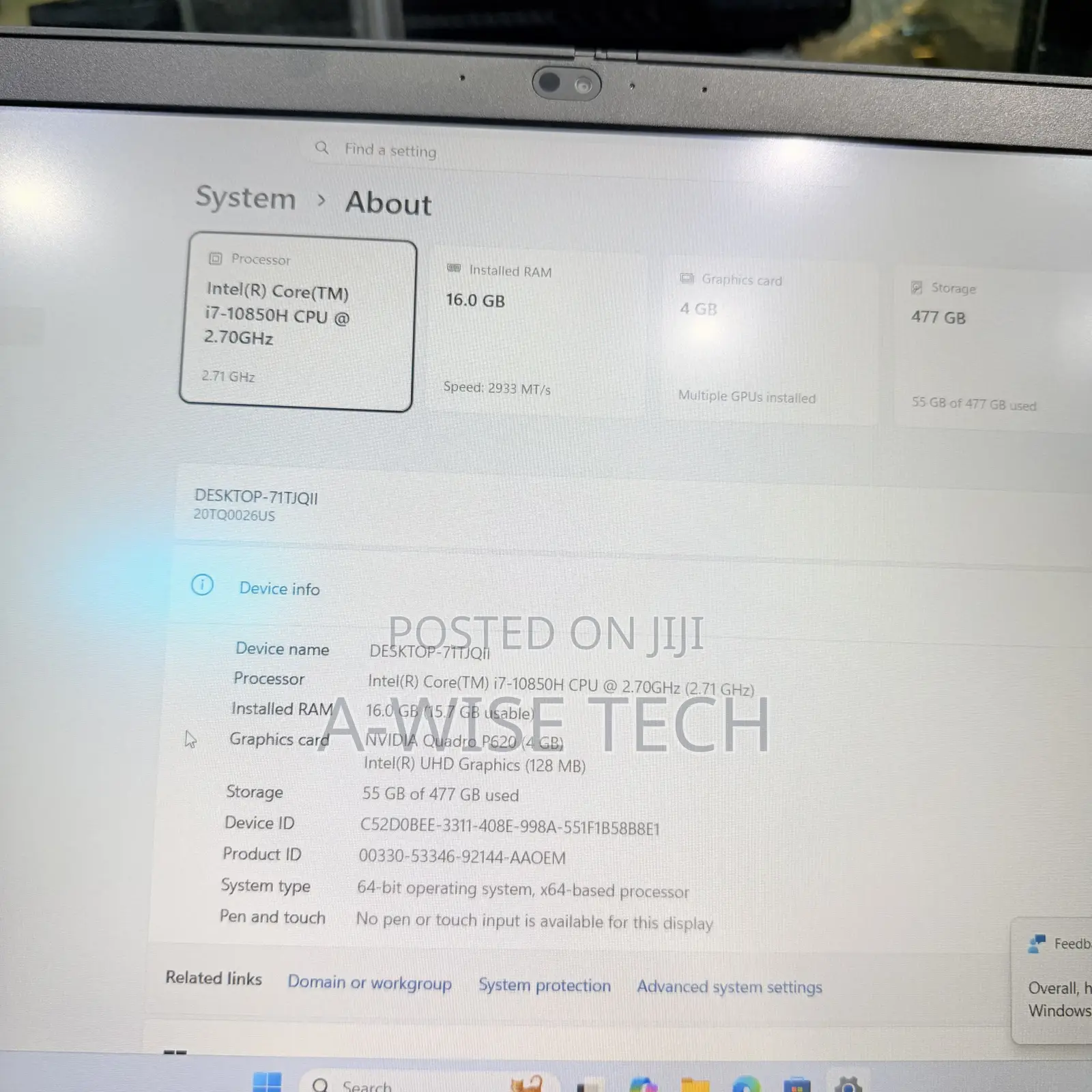 Laptop Lenovo ThinkPad P15s 16GB Intel Core i7 SSD 512GB