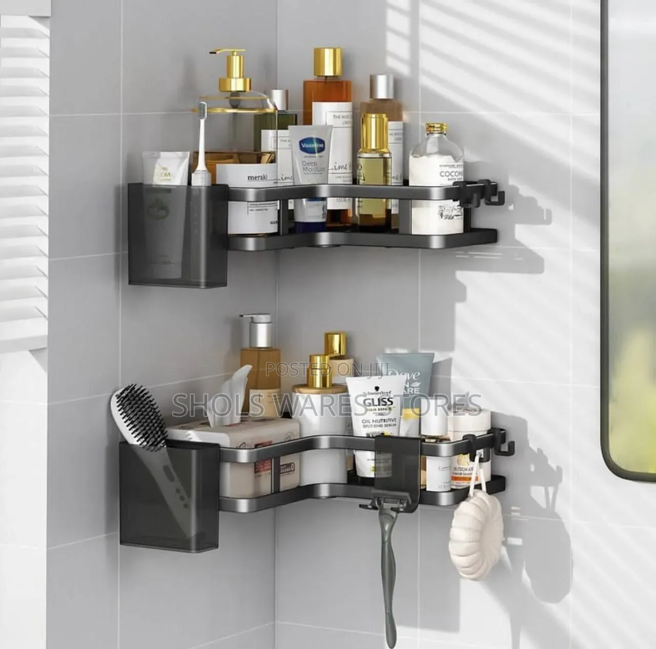 2-Tier Corner Shower Caddy With Accessories – No Drill, Rustproof