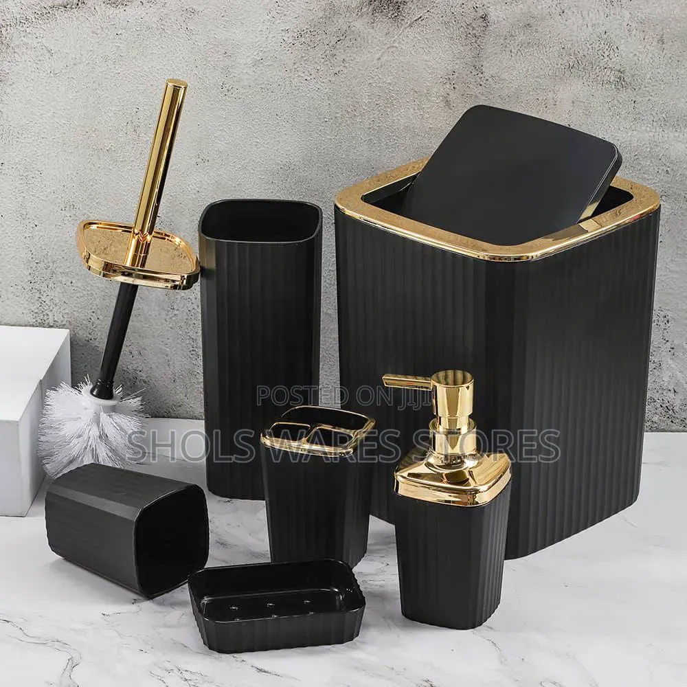 6-Piece Luxury Bathroom Accessories Set – White Black