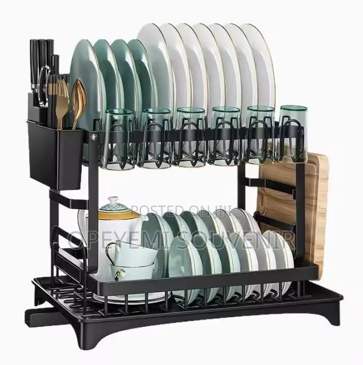 2-Tier Black Metal Dish Drying Rack
