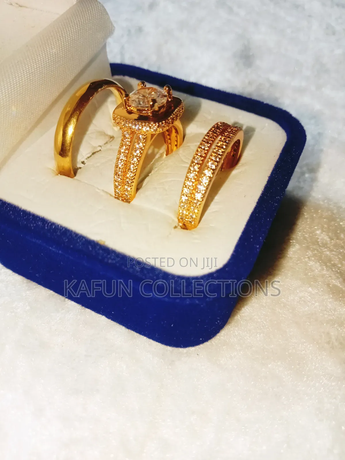 Non-Fading. Gold Titanium Steel and Cubic Zirconia Couples Ring Set