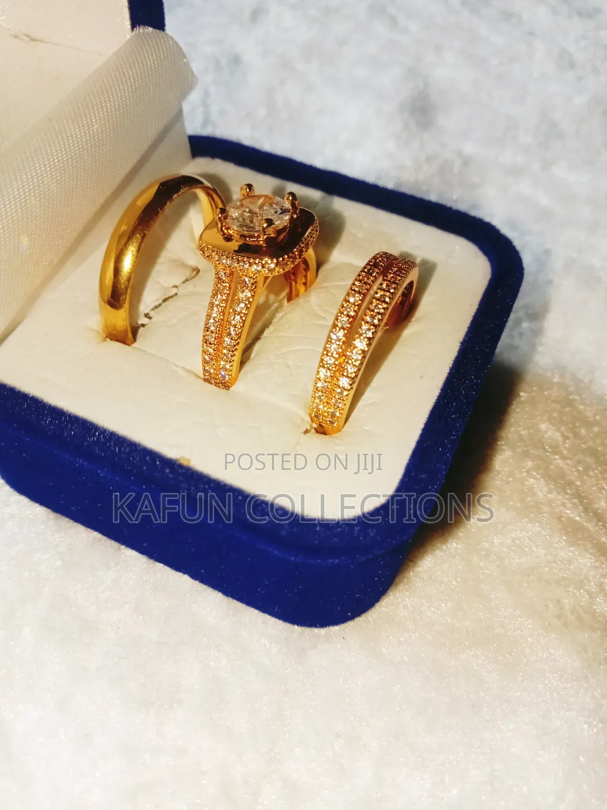 Non-Fading. Gold Titanium Steel and Cubic Zirconia Couples Ring Set