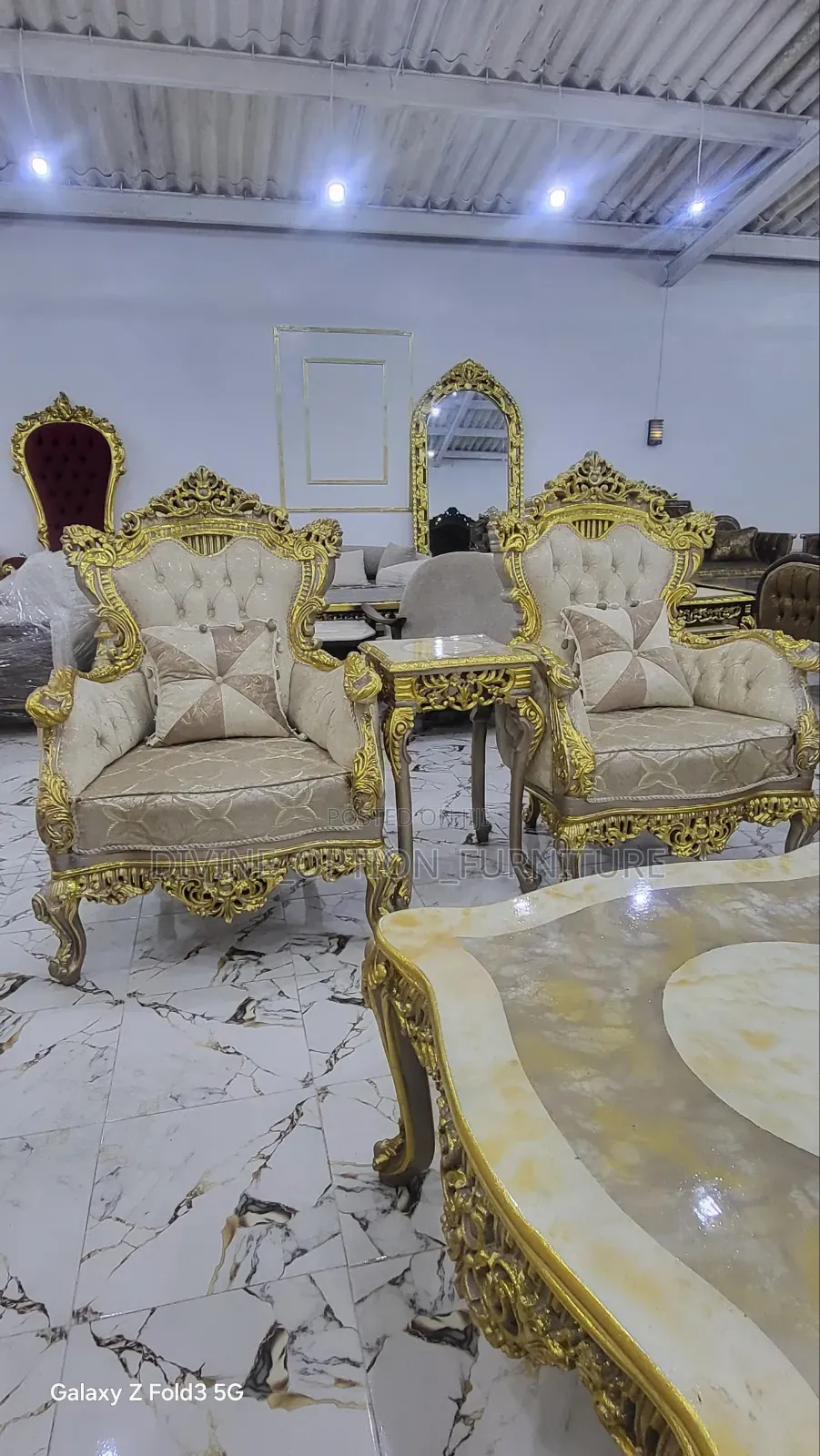 Egyptian Royal Sofa With Center Table and Sides Stools