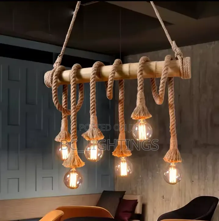 Vintage Rope Bamboo Pendant Lights Hemp Rope for KitchenLamp Cafe Bar