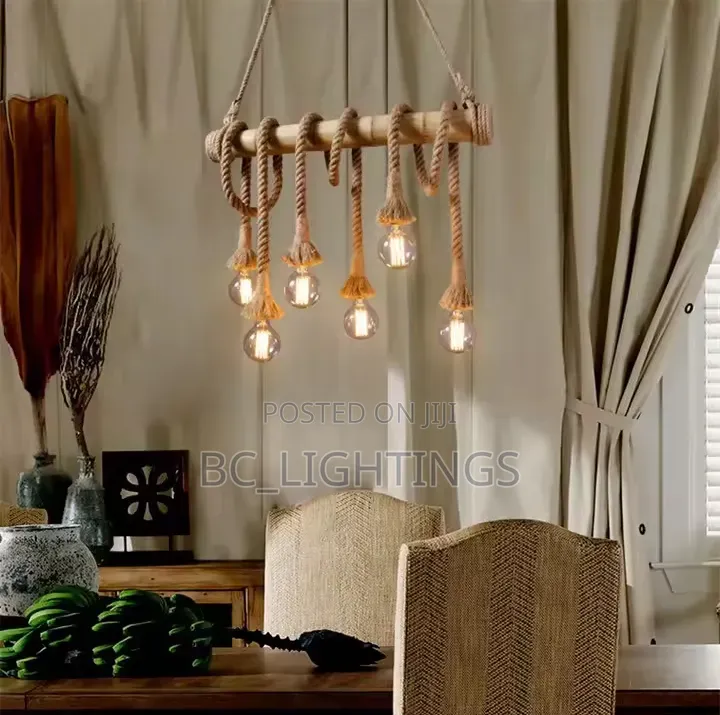 Vintage Rope Bamboo Pendant Lights Hemp Rope for KitchenLamp Cafe Bar