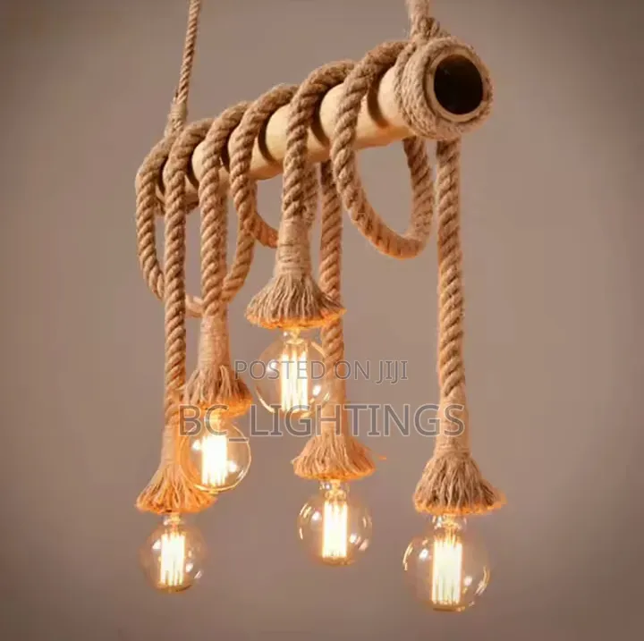 Vintage Rope Bamboo Pendant Lights Hemp Rope for KitchenLamp Cafe Bar