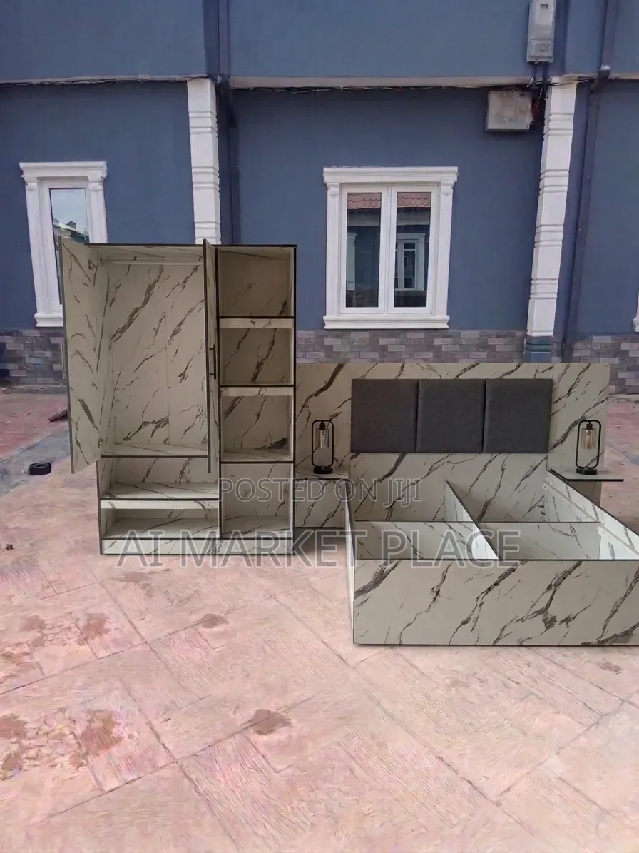 Modern White Marble-Look 3-Piece Bedroom Set