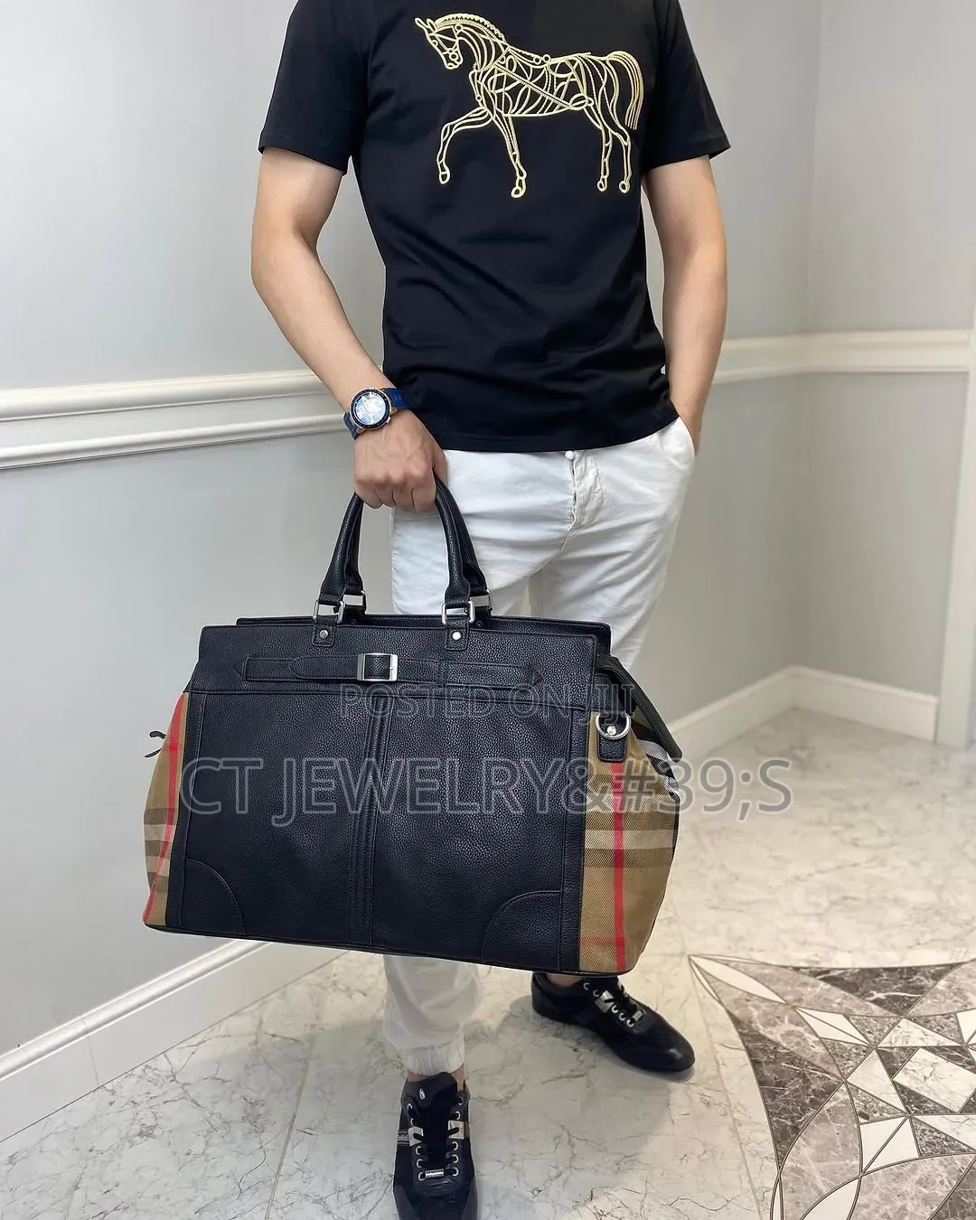Men's Leather Duffle Bag Black Original Leather Made