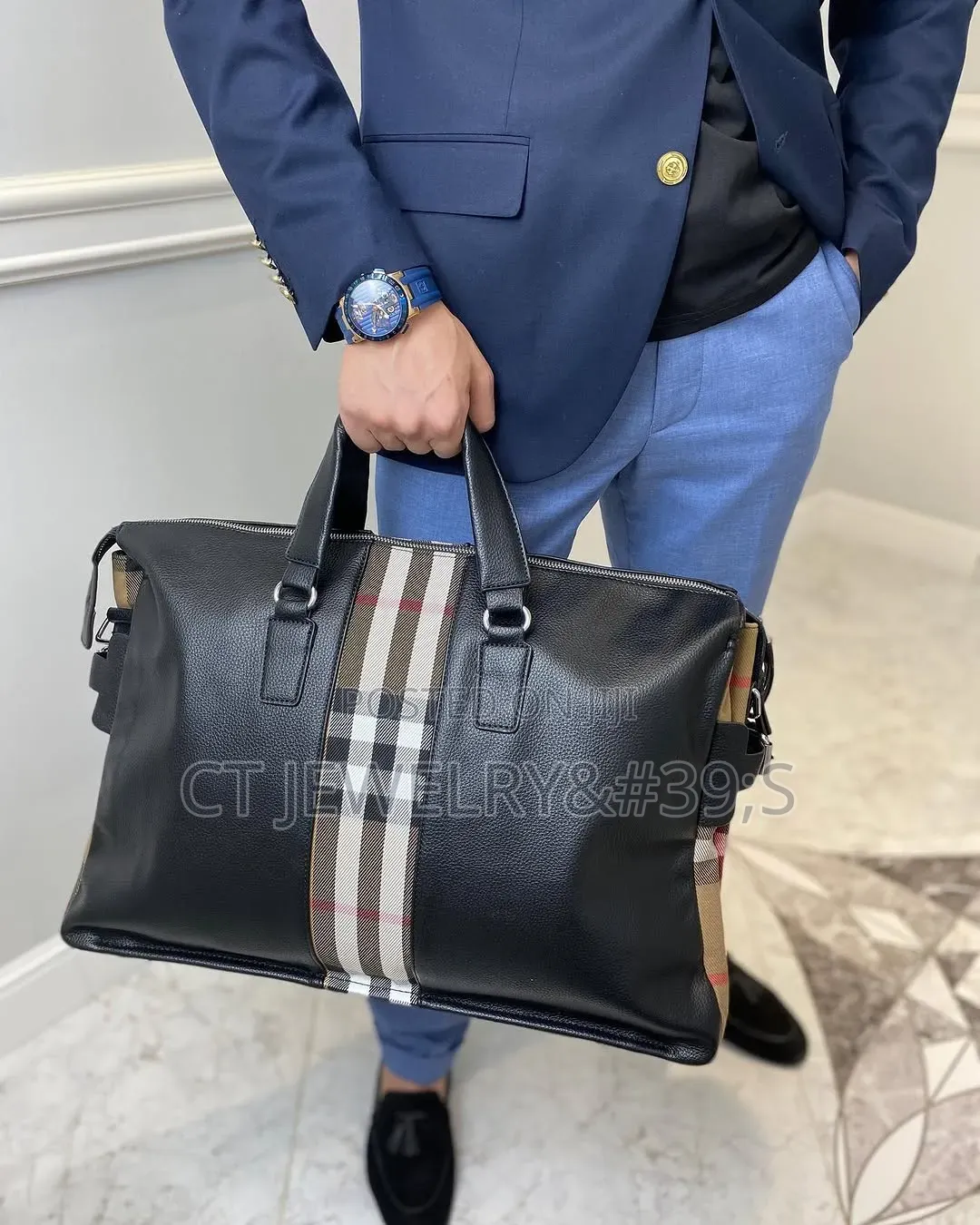 Men's Leather Duffle Bag Black Original Leather Made