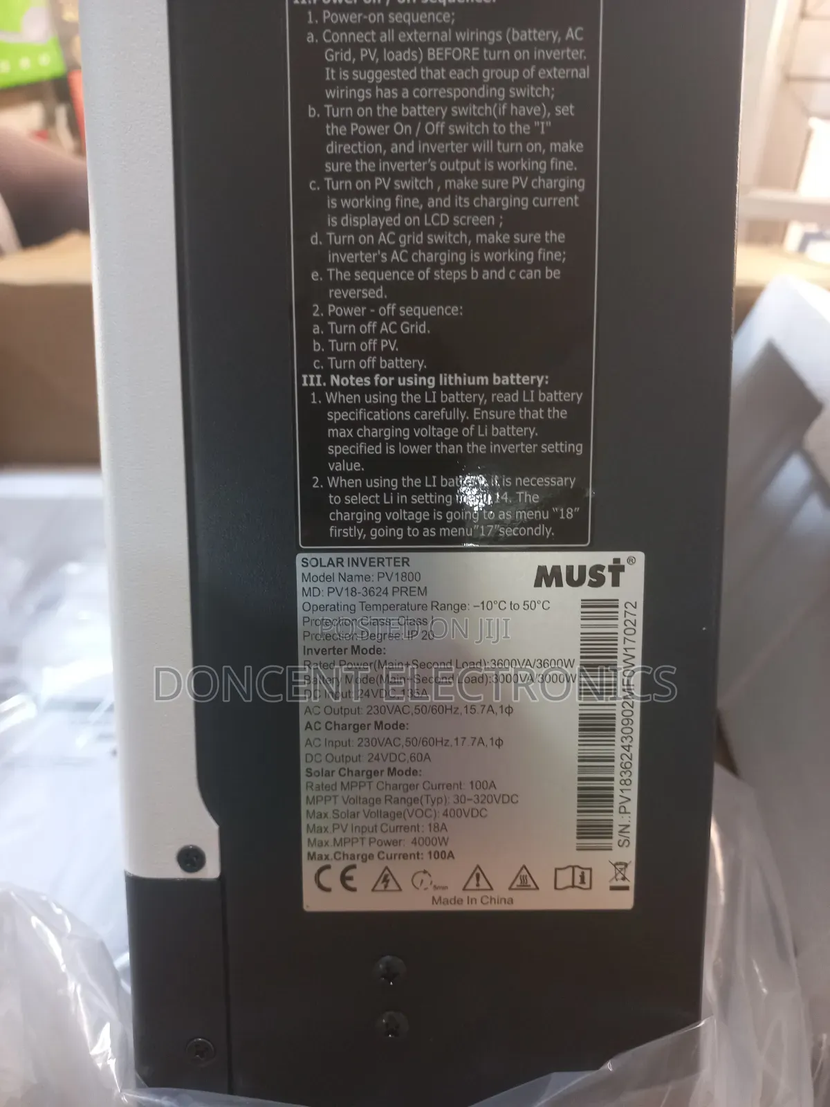 Must 3.6Kva 24V Hybrid Inverter - With 100A MPPT