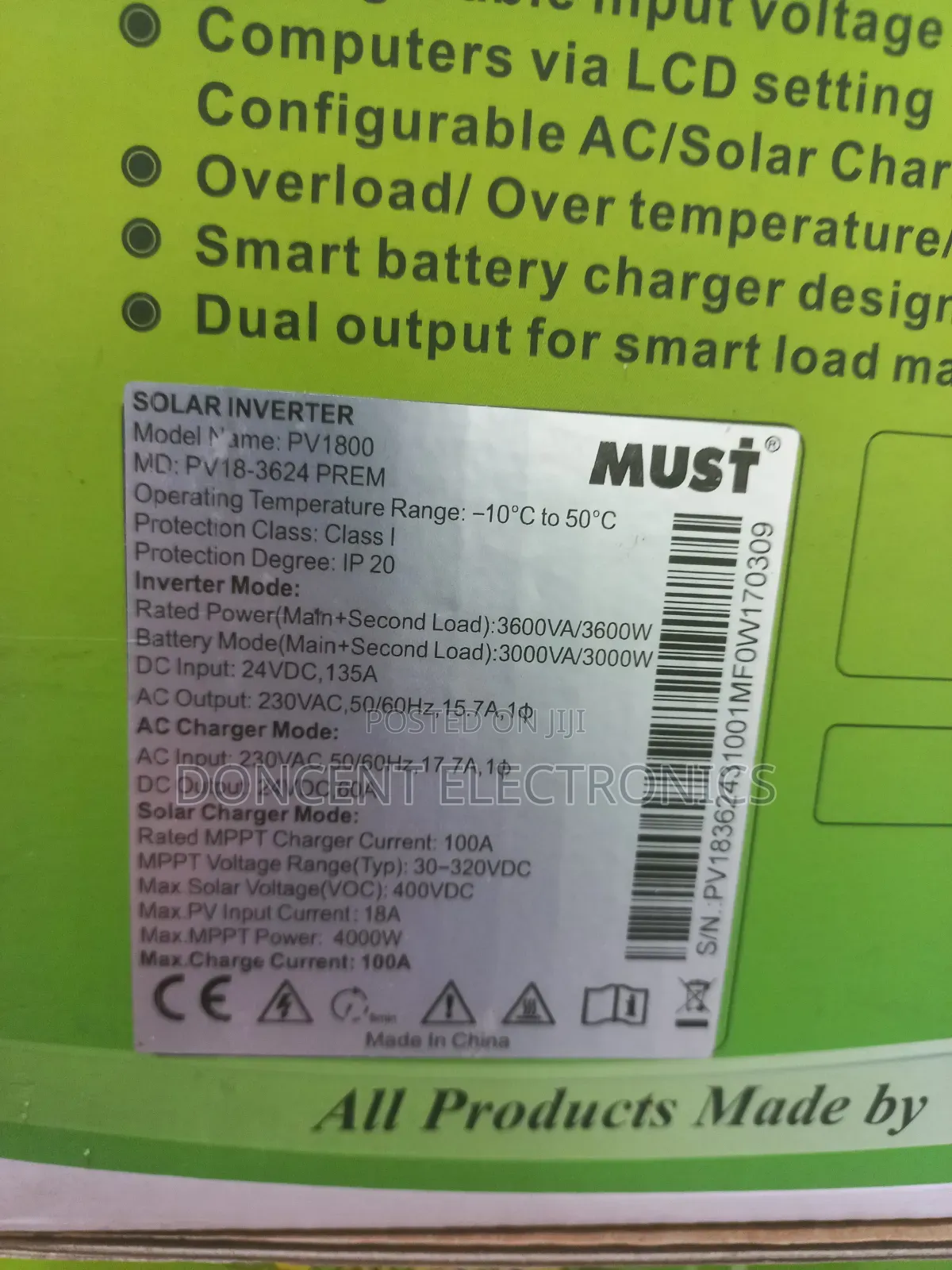 Must 3.6Kva 24V Hybrid Inverter - With 100A MPPT