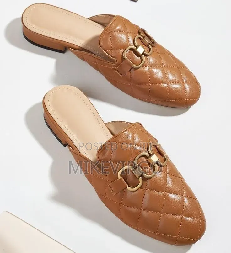 Brown Female Leather Half Shoe
