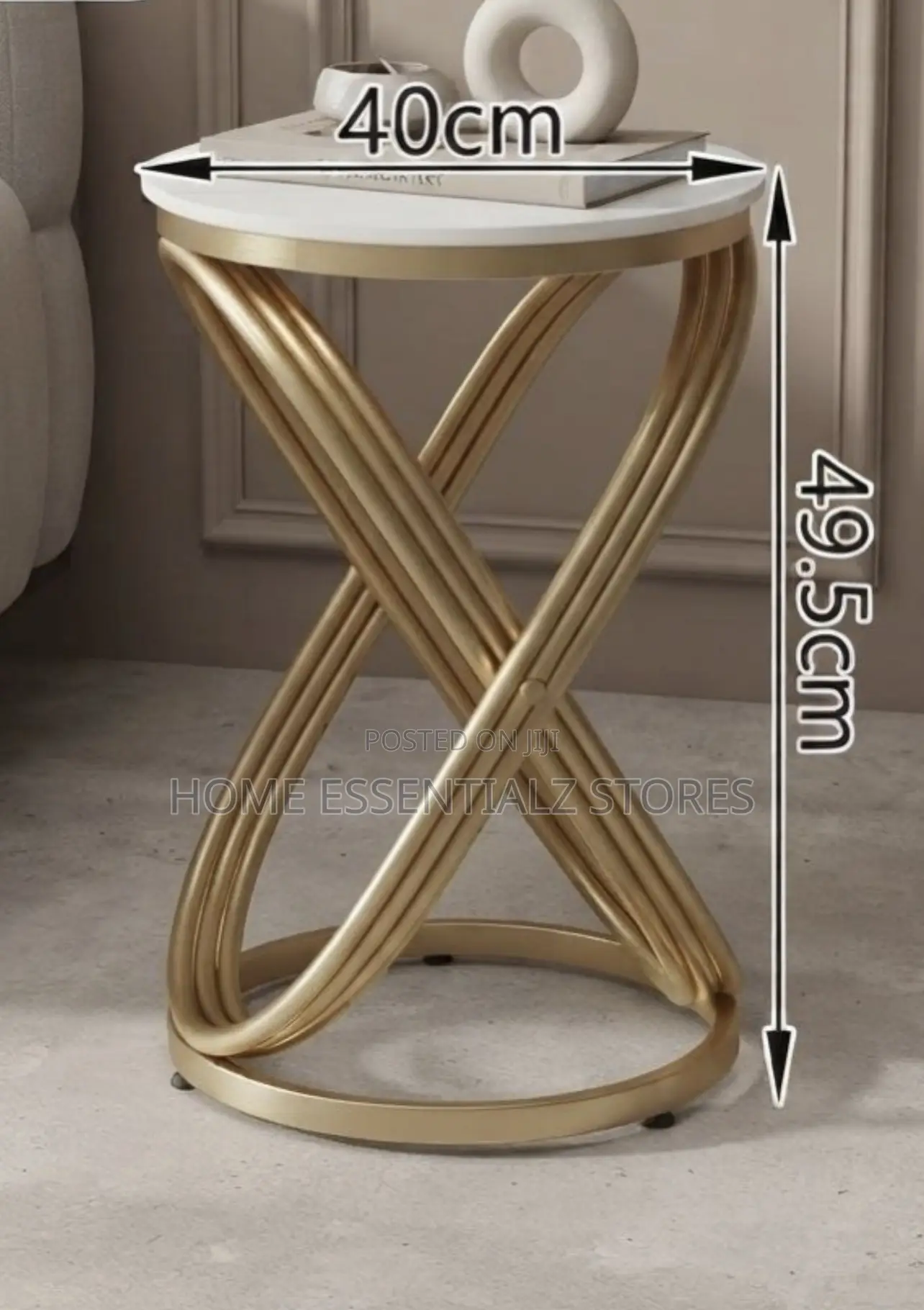 Luxury Round X-Base Side Table - Faux Marble Top Coffee Side Stool