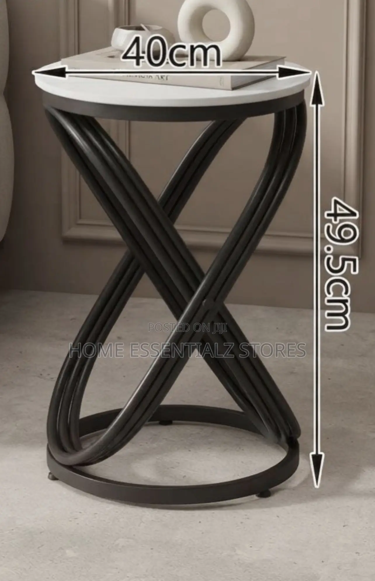 Luxury Round X-Base Side Table - Faux Marble Top Coffee Side Stool