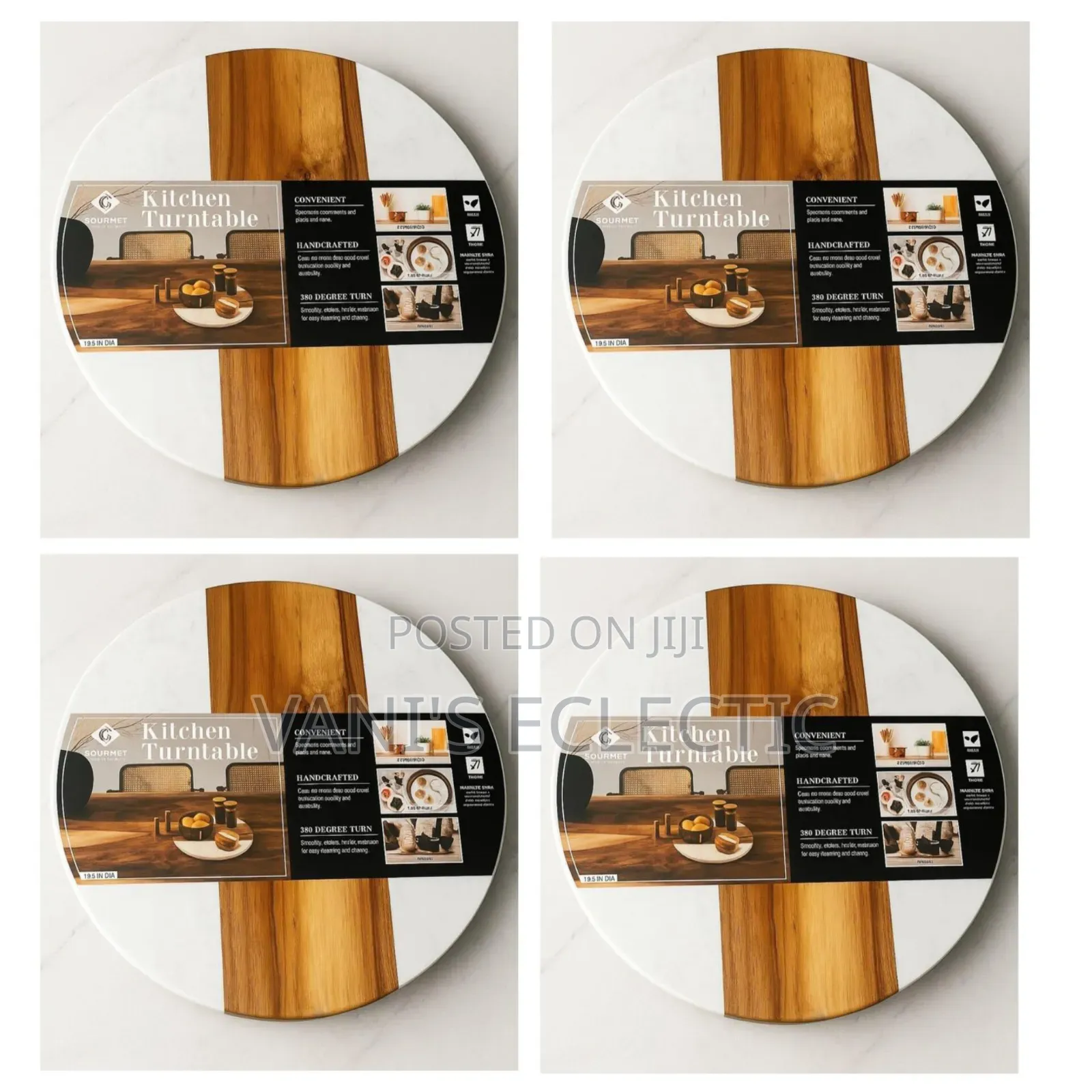 30cm Gourmet Kitchen Turntable (Acacia Wood and Marble Lazy Susan)