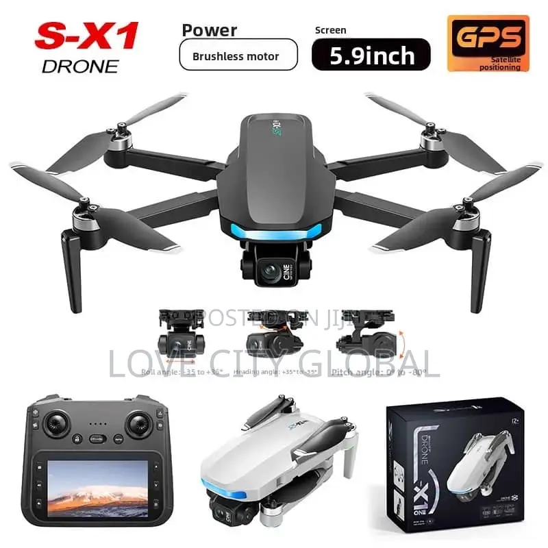 S-X1 ONE HD GPS Drone 3-Axis Gimbal Screen Display Remote 2Battery