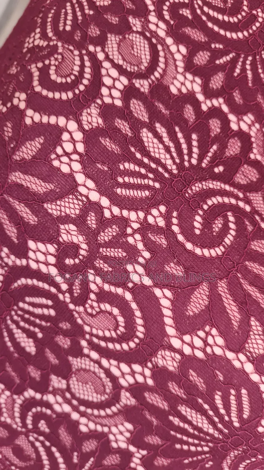 Wine Padded Lace Fabric