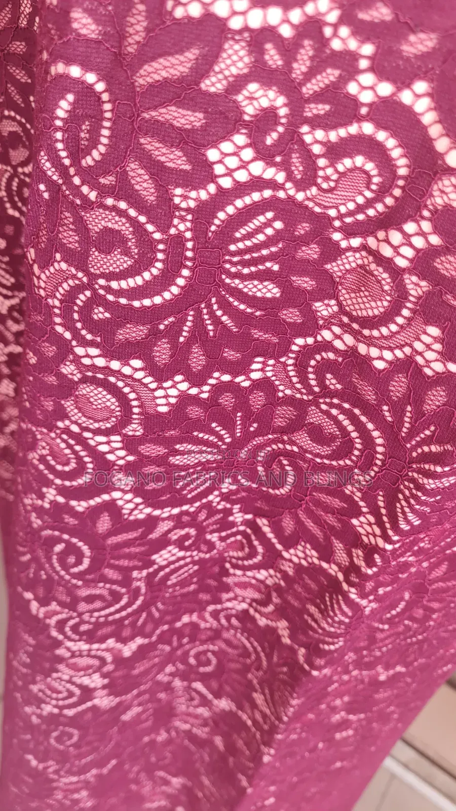 Wine Padded Lace Fabric