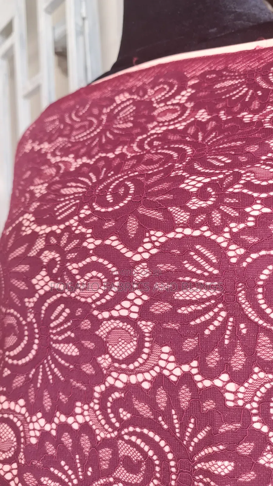 Wine Padded Lace Fabric