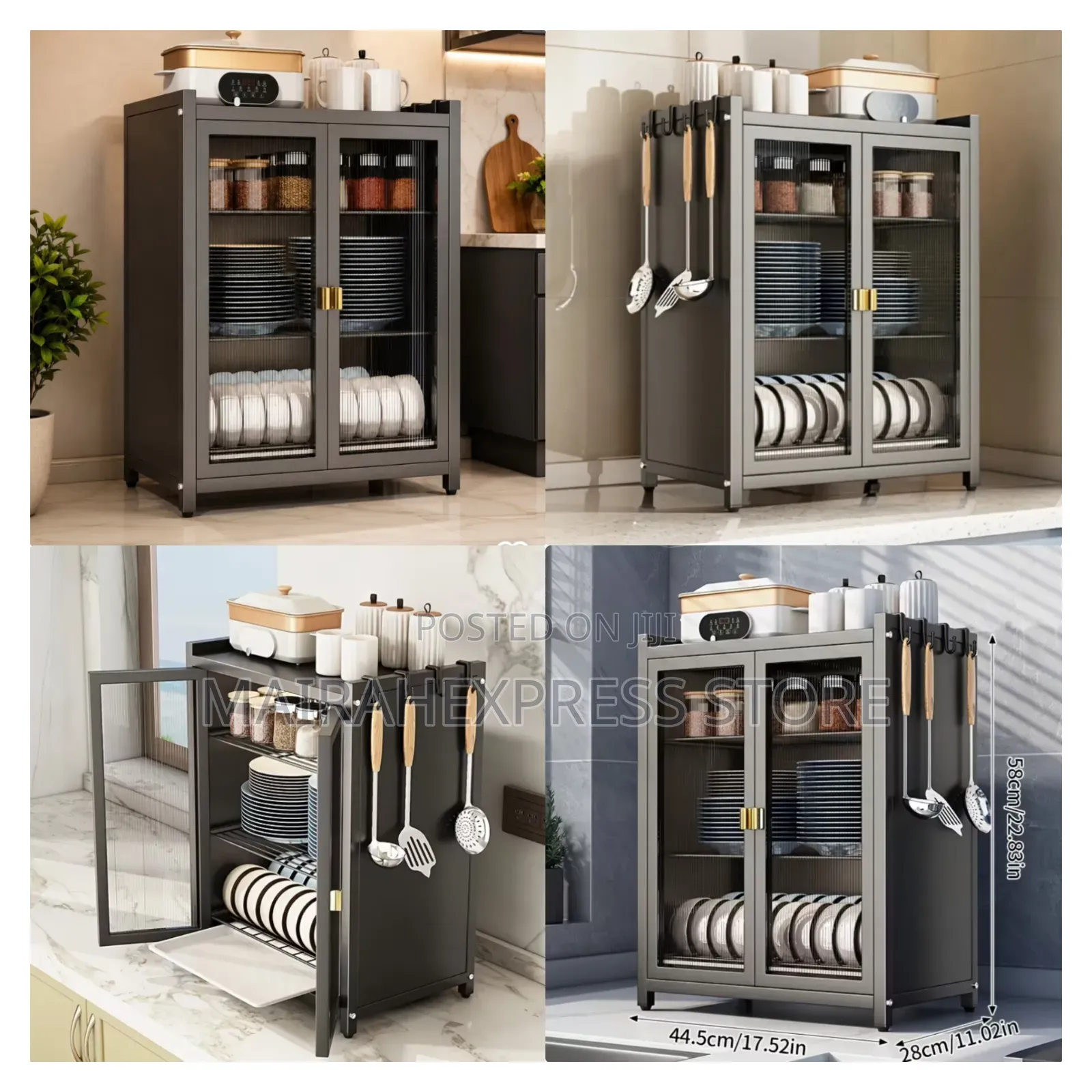 Modern Dark Gray Metal Kitchen Storage Cabinet 2st7