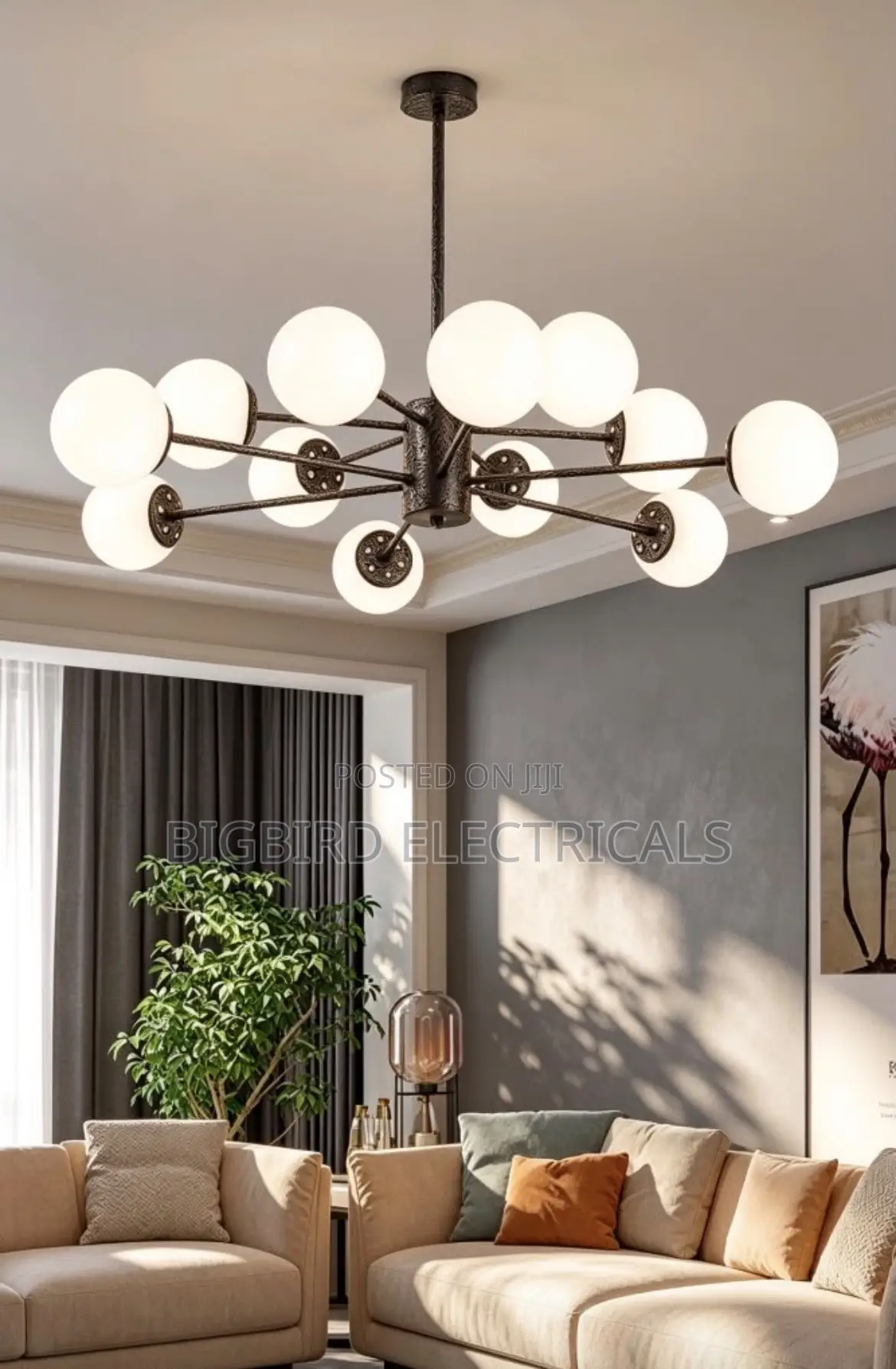 Modern Sputnik Chandelier 12 Lights Frosted Glass Ceiling Light